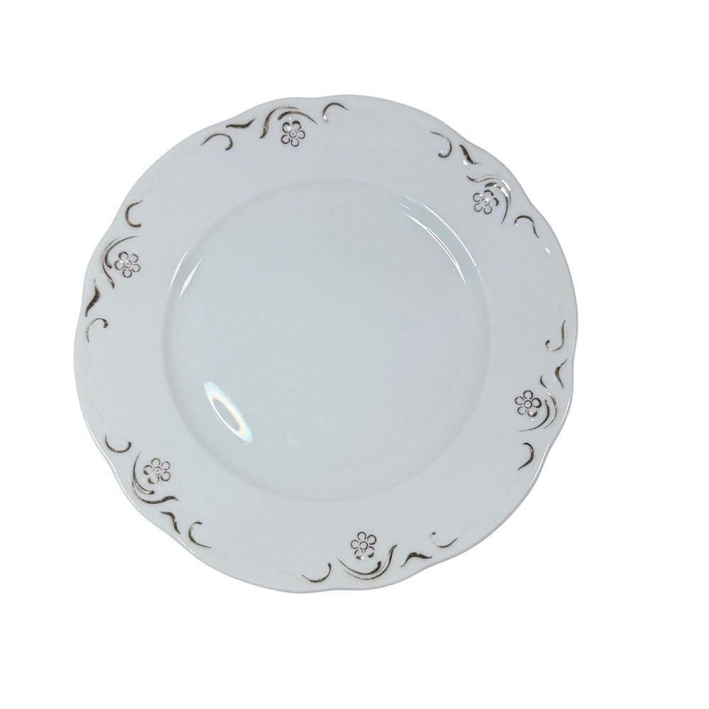 Vintage O.P.CO. Syracuse China‎ White Silver Floral Scalloped 6.25" Plate
